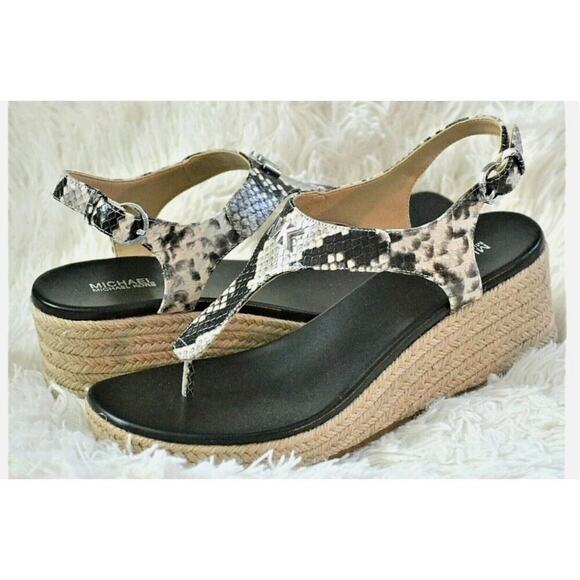Michael Kors Laney Saffiano Leather Espadrille Wedge Sandals in Snake Print (11) - Picture 1 of 14
